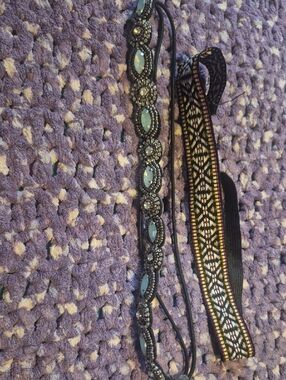 Beaded Crystal & Woven Tribal Headbands - Blue Accents